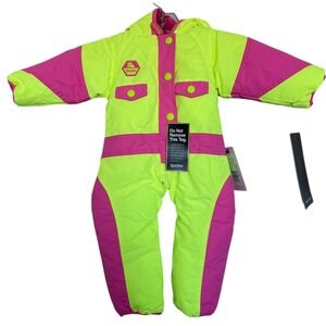 Tipsy Elves Powder Blaster Snow Suit Neon Pink Yellow Baby Size 6M One Piece